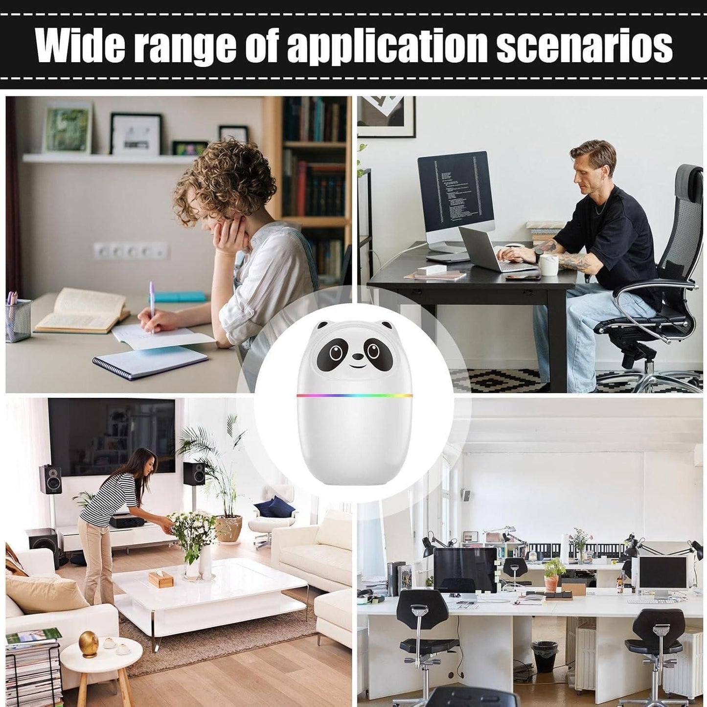 Mini Panda Cool Mist Humidifier – 220ml | Portable Room Humidifier with Colorful Night Light