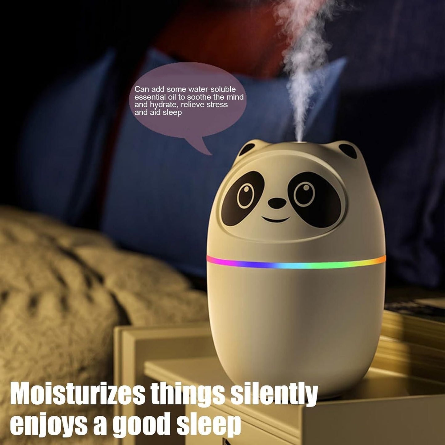 Mini Panda Cool Mist Humidifier – 220ml | Portable Room Humidifier with Colorful Night Light