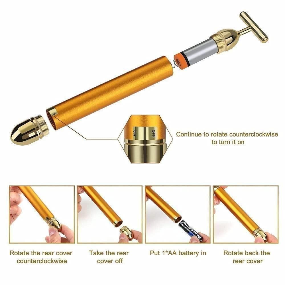 24K Gold Facial Massage Roller – Electric T-Shaped Beauty Bar