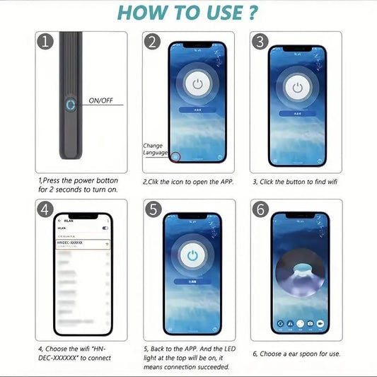 Smart Visual Ear Wax Cleaner with WiFi Camera – Ear Cleaning Kit with 6 Silicone Tips & 8-Piece Tool Set (Pack of 1)