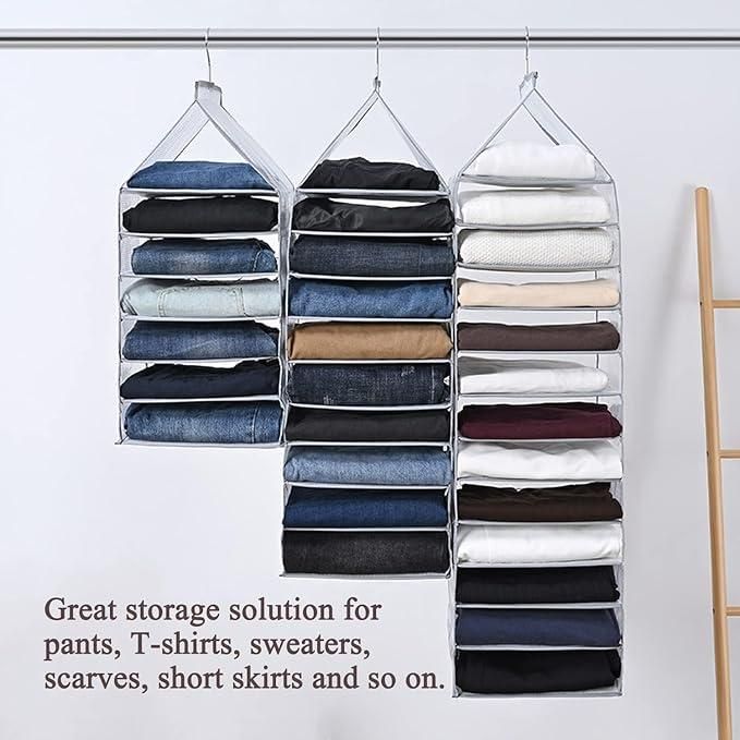 Hanging Closet Foldable Organizer – 6 Slot PVC Mesh Storage Rack for Clothes, Lingerie & Wardrobe Essentials (Pack of 1)