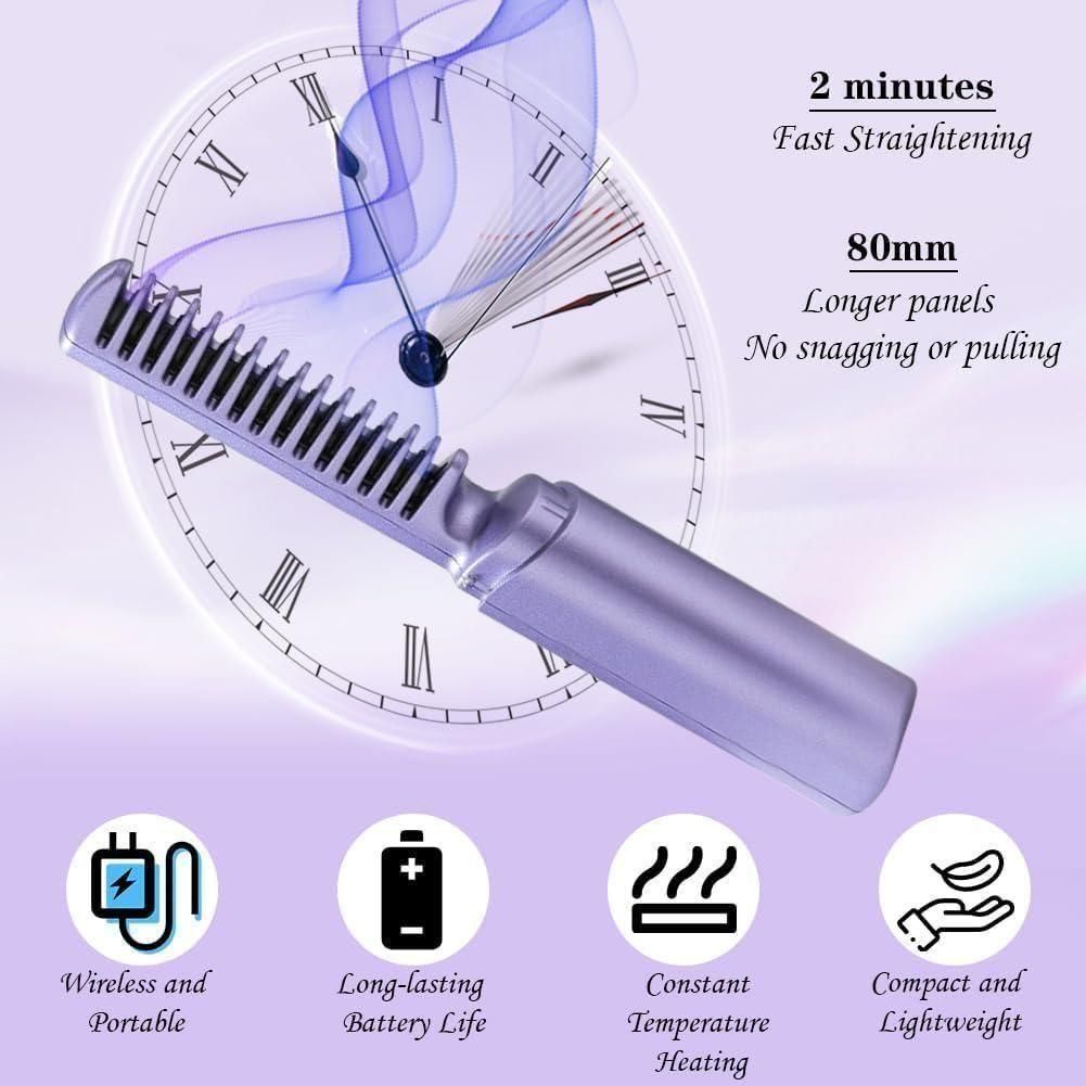 Meneflix Cordless Mini Hair Straightener – Rechargeable Hot Comb | Portable Adjustable Styler for Quick Touch-Ups