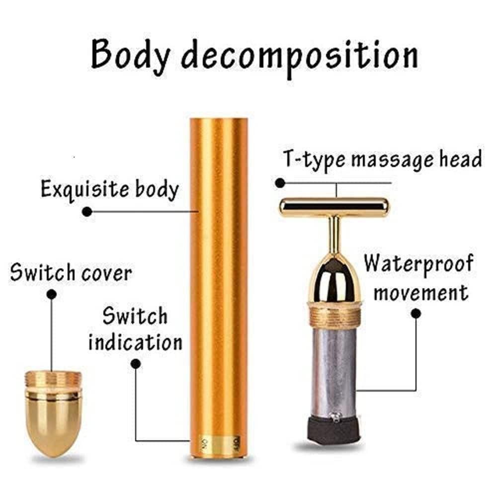 24K Gold Facial Massage Roller – Electric T-Shaped Beauty Bar
