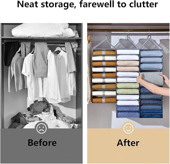 Hanging Closet Foldable Organizer – 6 Slot PVC Mesh Storage Rack for Clothes, Lingerie & Wardrobe Essentials (Pack of 1)