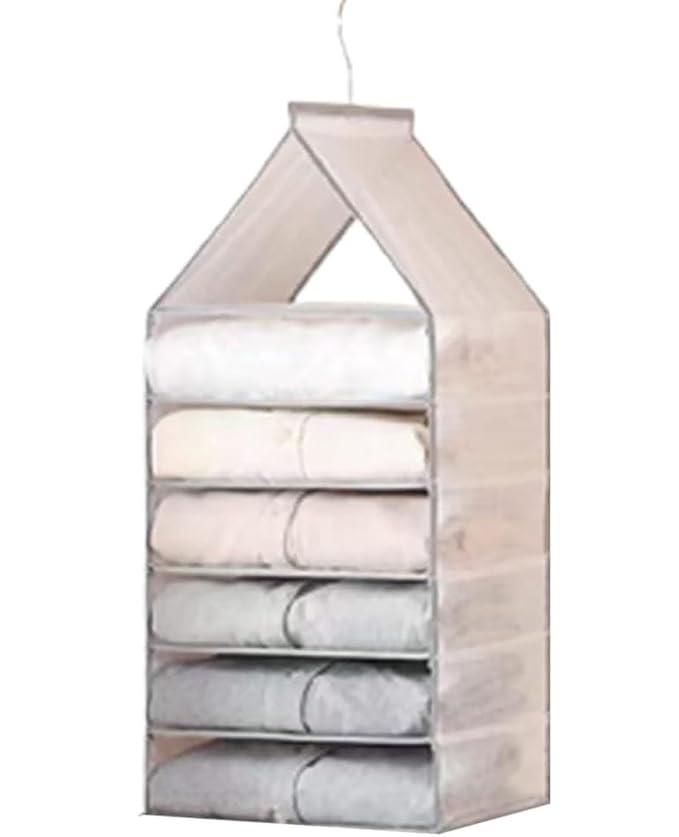 Hanging Closet Foldable Organizer – 6 Slot PVC Mesh Storage Rack for Clothes, Lingerie & Wardrobe Essentials (Pack of 1)