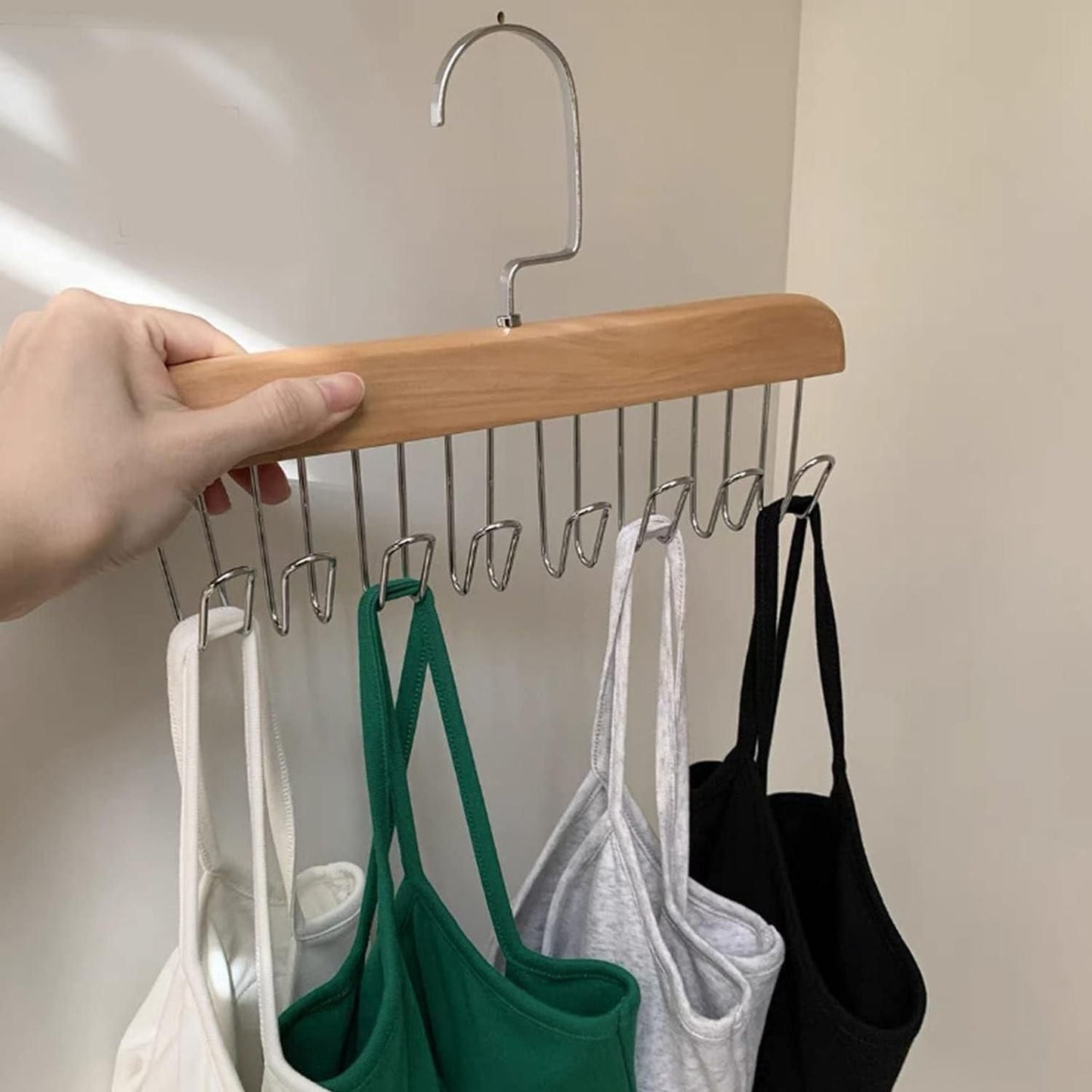 Multifunctional Wooden Hanger with Metal Hooks – Durable Clothes Organizer for Wardrobe & Entryway (Pack of 1)