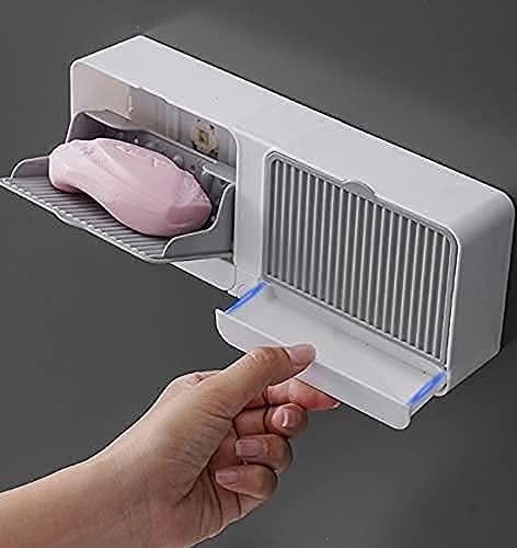 Wall-Mounted Double Bar Soap Box with Lid – Self-Adhesive, Draining Design | Durable Plastic Holder (Pack of 1)
