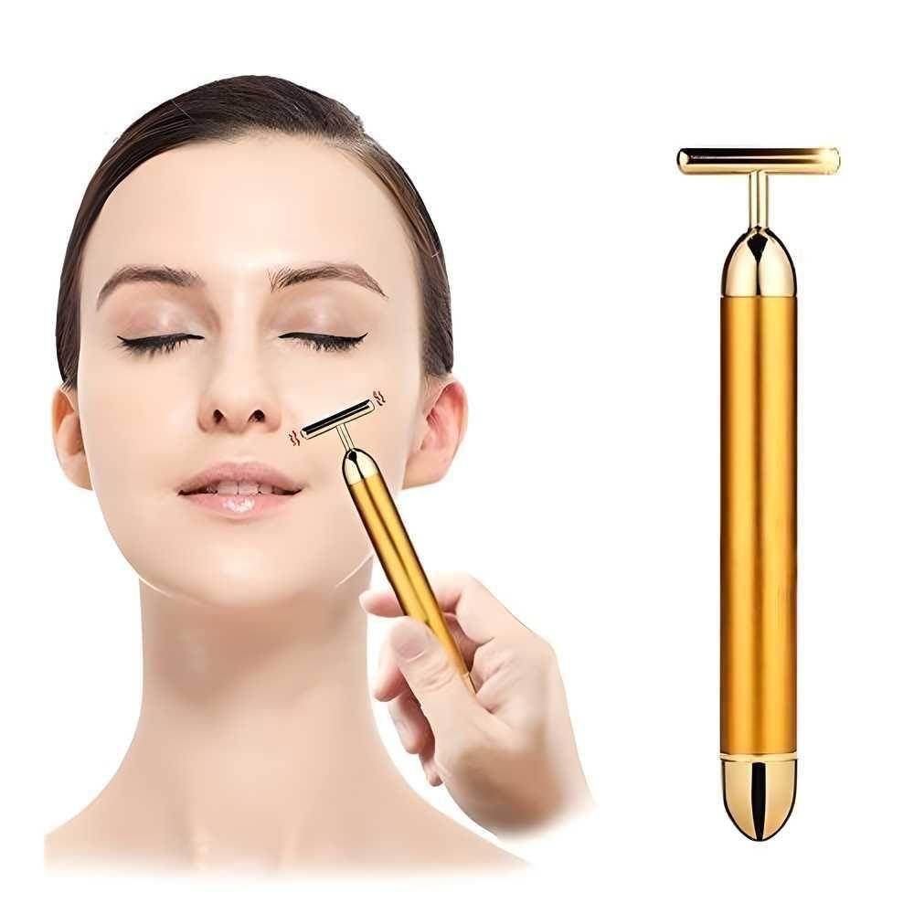 24K Gold Facial Massage Roller – Electric T-Shaped Beauty Bar