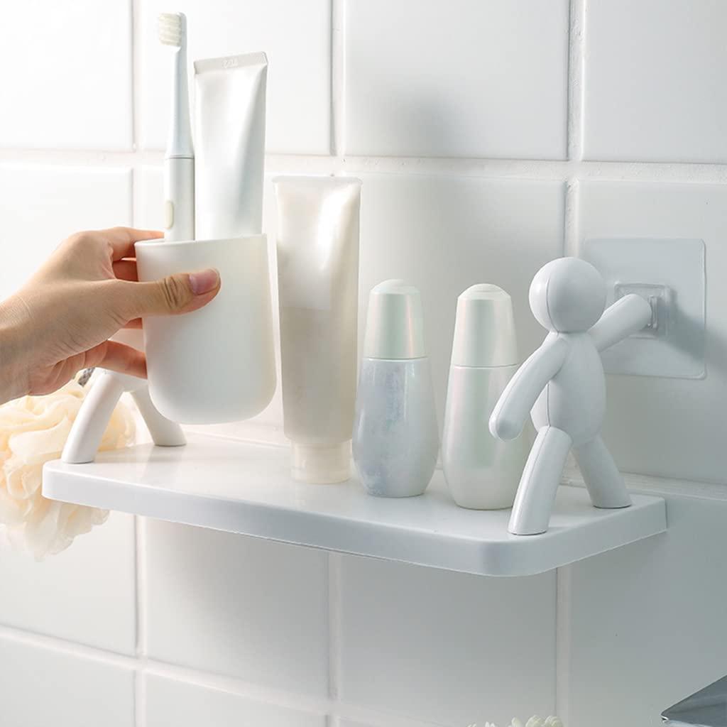 Wall-Mounted Bathroom Storage Shelf – White Bad Doll Design | No-Drill Waterproof Organizer Rack (Pack of 1)