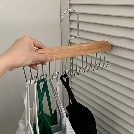 Multifunctional Wooden Hanger with Metal Hooks – Durable Clothes Organizer for Wardrobe & Entryway (Pack of 1)