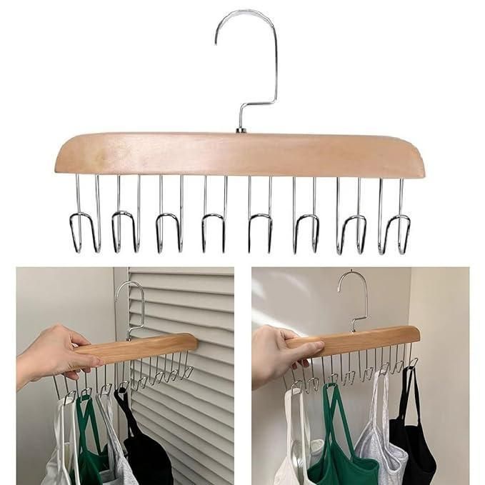 Multifunctional Wooden Hanger with Metal Hooks – Durable Clothes Organizer for Wardrobe & Entryway (Pack of 1)