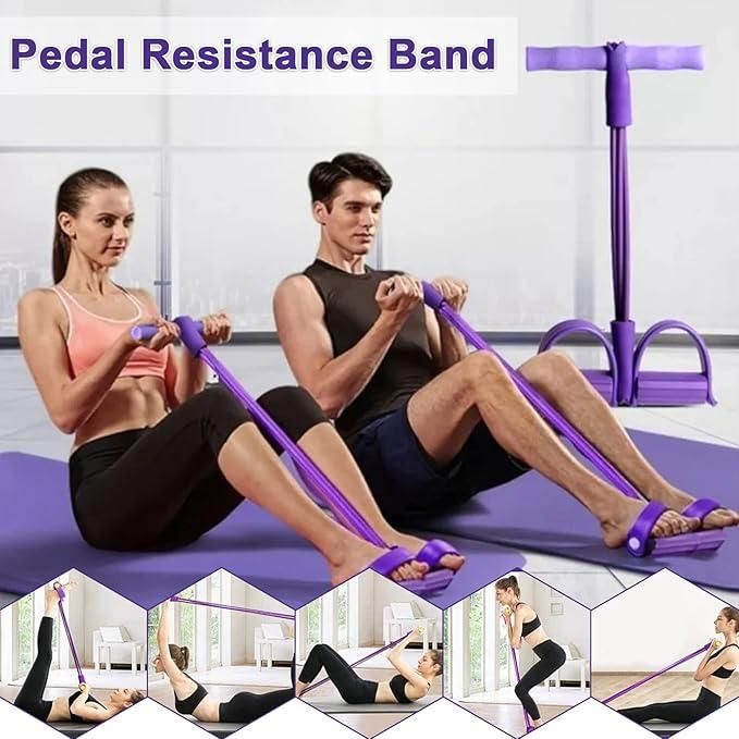 4-Tube Yoga Pedal Puller Resistance Band – Full Body Fitness & Stretching Equipment