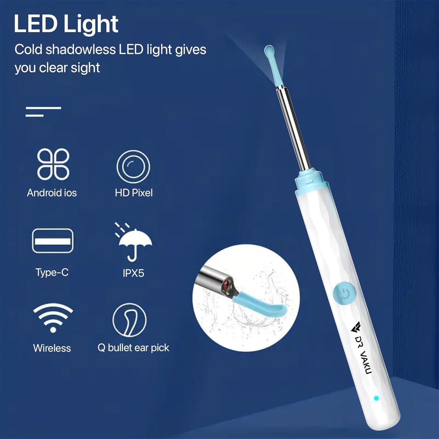 Smart Visual Ear Wax Cleaner with WiFi Camera – Ear Cleaning Kit with 6 Silicone Tips & 8-Piece Tool Set (Pack of 1)