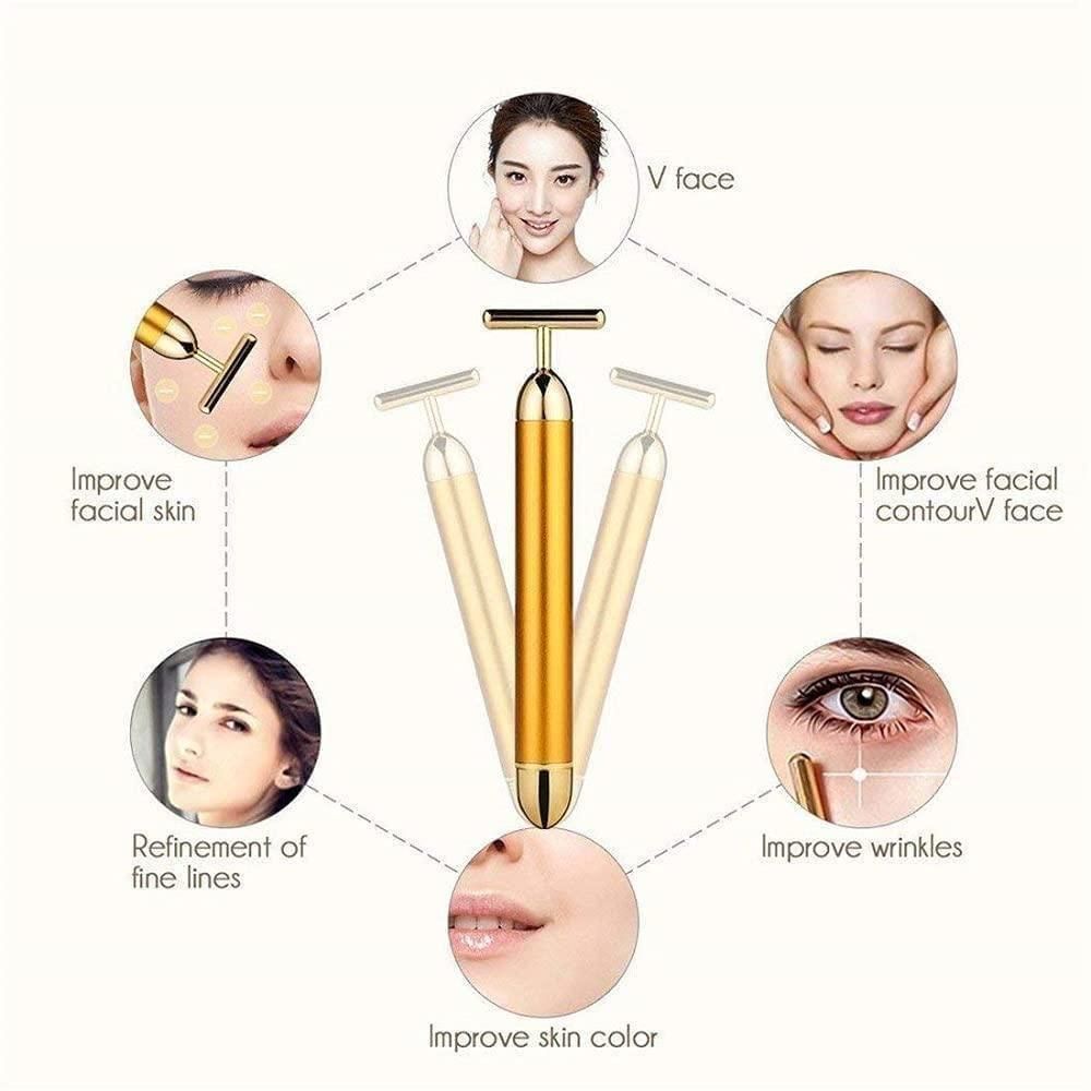24K Gold Facial Massage Roller – Electric T-Shaped Beauty Bar