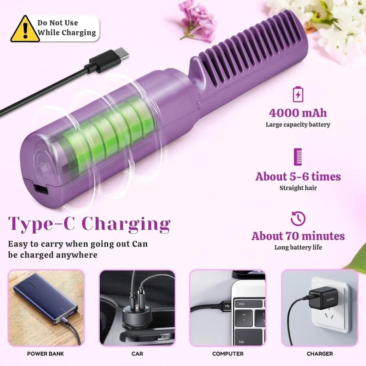 Meneflix Cordless Mini Hair Straightener – Rechargeable Hot Comb | Portable Adjustable Styler for Quick Touch-Ups