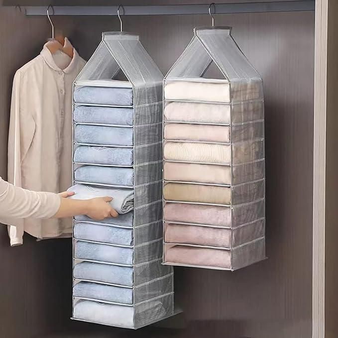 Hanging Closet Foldable Organizer – 6 Slot PVC Mesh Storage Rack for Clothes, Lingerie & Wardrobe Essentials (Pack of 1)