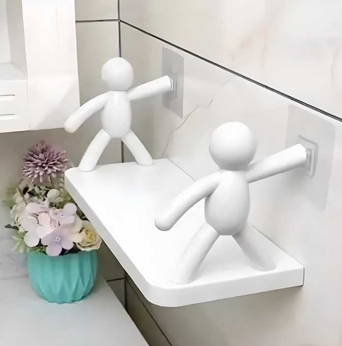 Wall-Mounted Bathroom Storage Shelf – White Bad Doll Design | No-Drill Waterproof Organizer Rack (Pack of 1)
