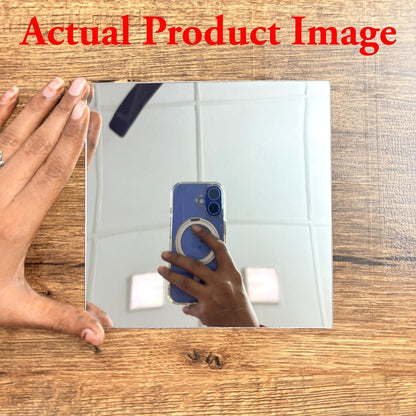 3D Acrylic Mirror Wall Stickers – Pack of 4 | Silver Square Decorative Panels for Home & Office