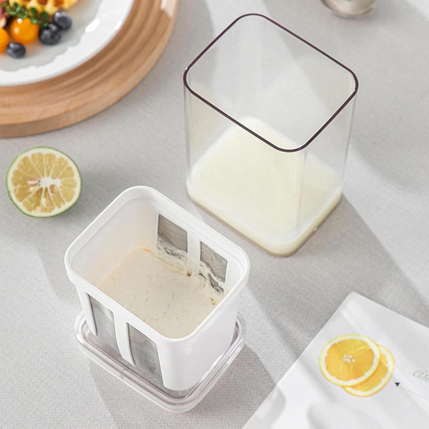 Yogurt Maker & Curd Strainer – Plastic Yogurt Filter Bowl | Reusable Kitchen Tool (White, Pack of 1)