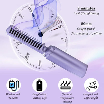 Meneflix Cordless Mini Hair Straightener – Rechargeable Hot Comb | Portable Adjustable Styler for Quick Touch-Ups