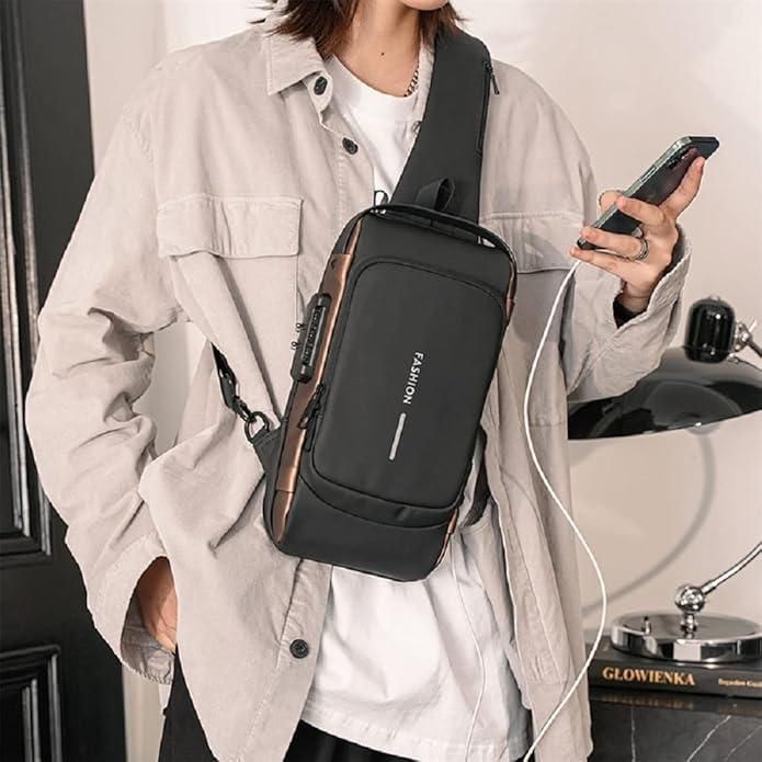 Men’s Leather Sling Bag – Compact Crossbody Bag with Zipper Closure | Stylish & Durable Everyday Carry