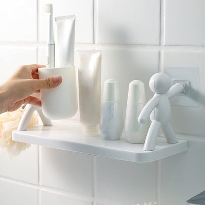 Wall-Mounted Bathroom Storage Shelf – White Bad Doll Design | No-Drill Waterproof Organizer Rack (Pack of 1)