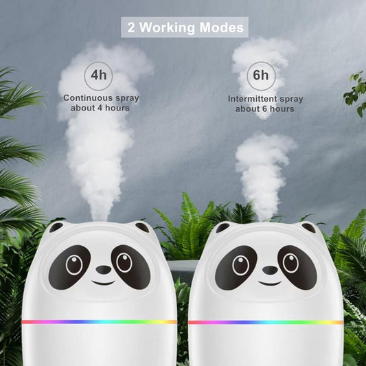 Mini Panda Cool Mist Humidifier – 220ml | Portable Room Humidifier with Colorful Night Light