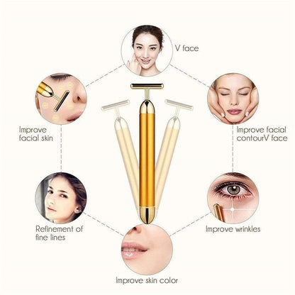 24K Gold Facial Massage Roller – Electric T-Shaped Beauty Bar