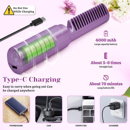 Meneflix Cordless Mini Hair Straightener – Rechargeable Hot Comb | Portable Adjustable Styler for Quick Touch-Ups