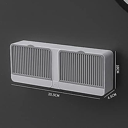 Wall-Mounted Double Bar Soap Box with Lid – Self-Adhesive, Draining Design | Durable Plastic Holder (Pack of 1)