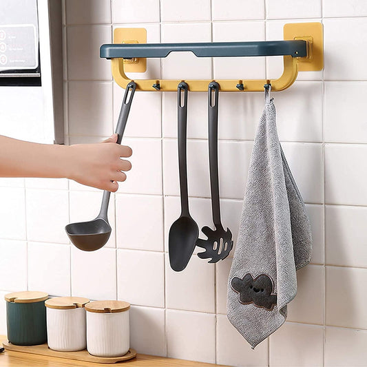 Double Layer Wall-Mounted Plastic Towel Rack with Hooks – Foldable & Space-Saving Bathroom Organizer (Pack of 1)